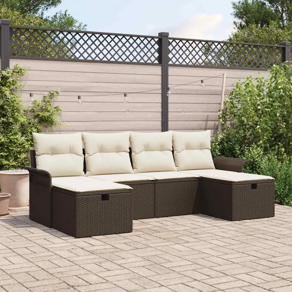 Set Divano da Giardino 6 pcs Marrone e Crema polyrattan