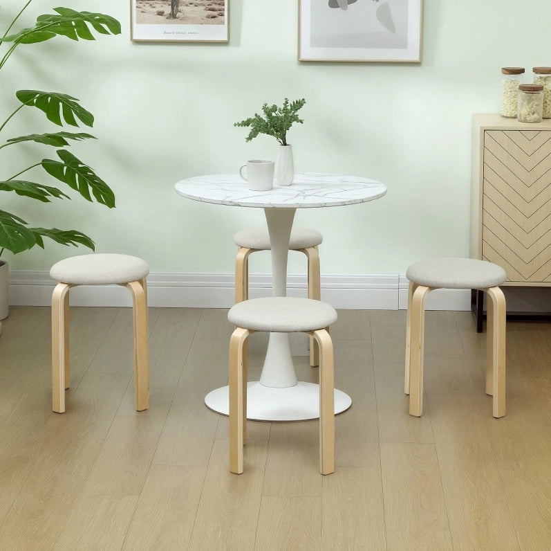 Set di 4 sgabelli 40x40x45 cm impilabili salvaspazio in legno bianco crema