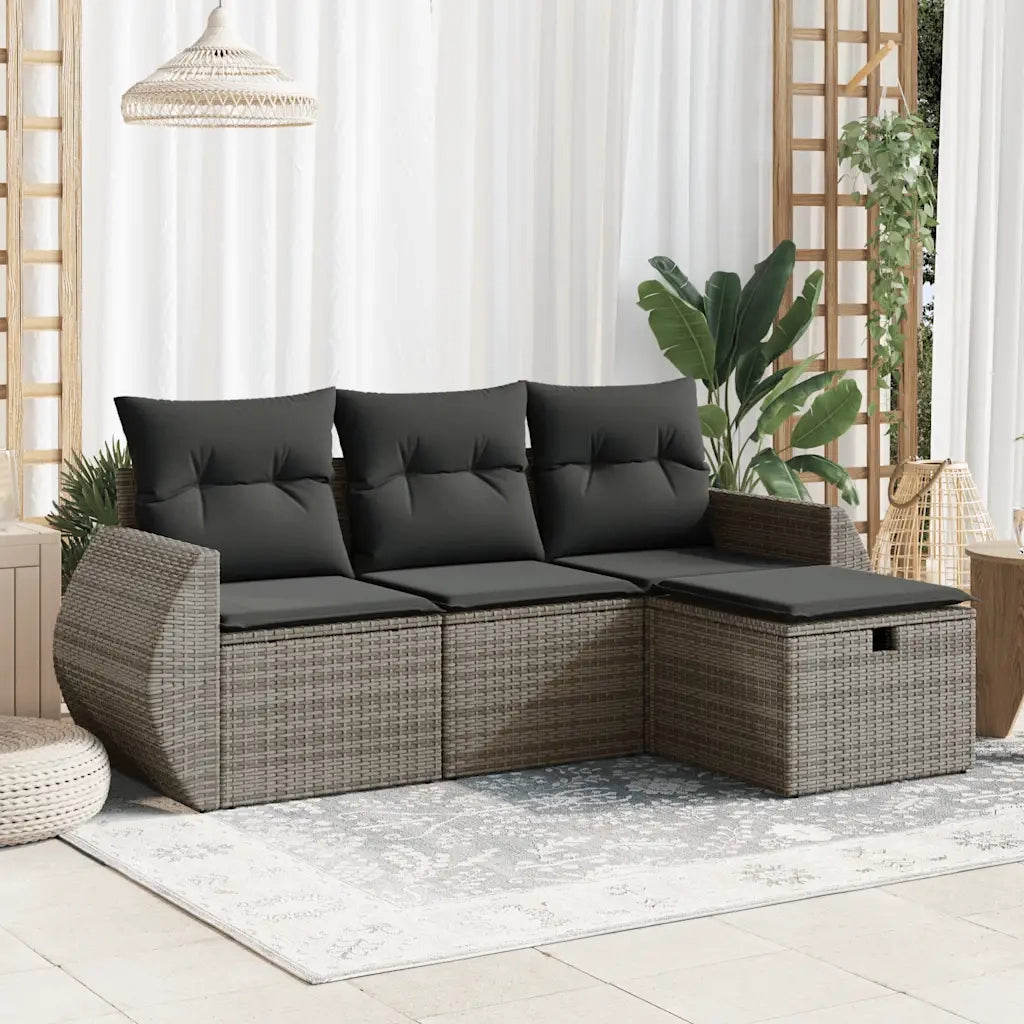 Set Divani da Giardino 4 pz con Cuscini in Polyrattan Grigio 3325556