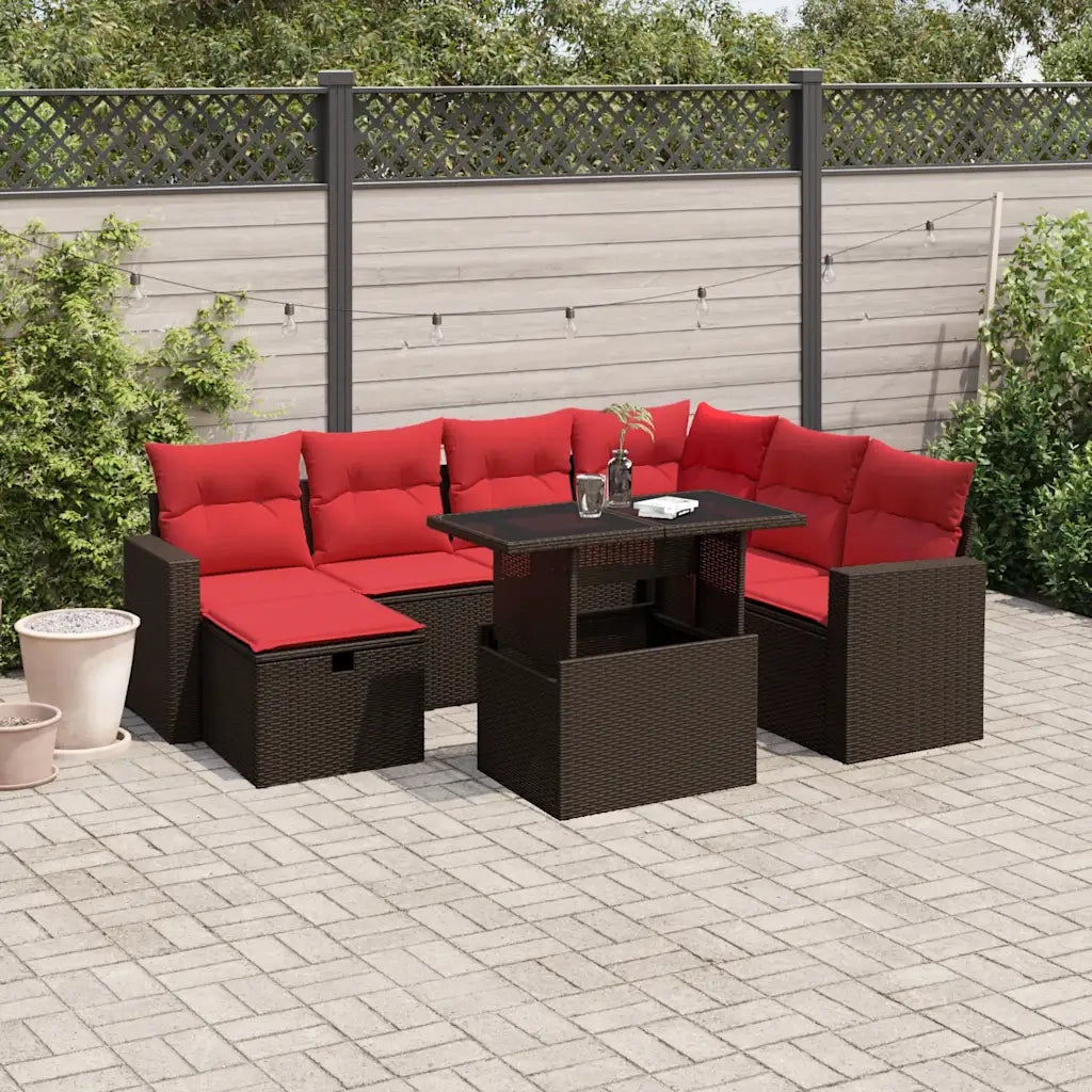 Set Divani da Giardino 8 pz con Cuscini Marrone in Polyrattan 3274844