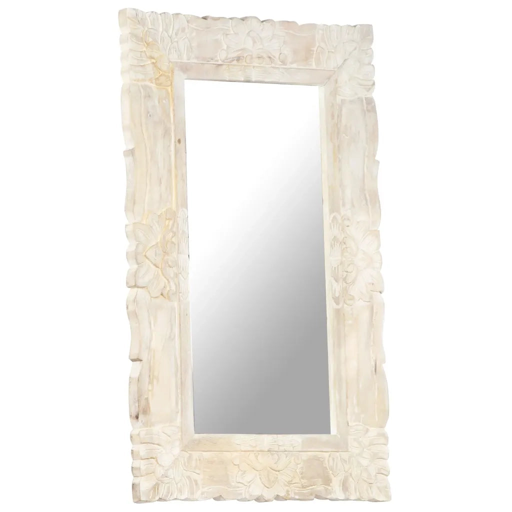 Specchio-Specchio Decorativo Bianco 80x50 cm in Legno Massello di Mango