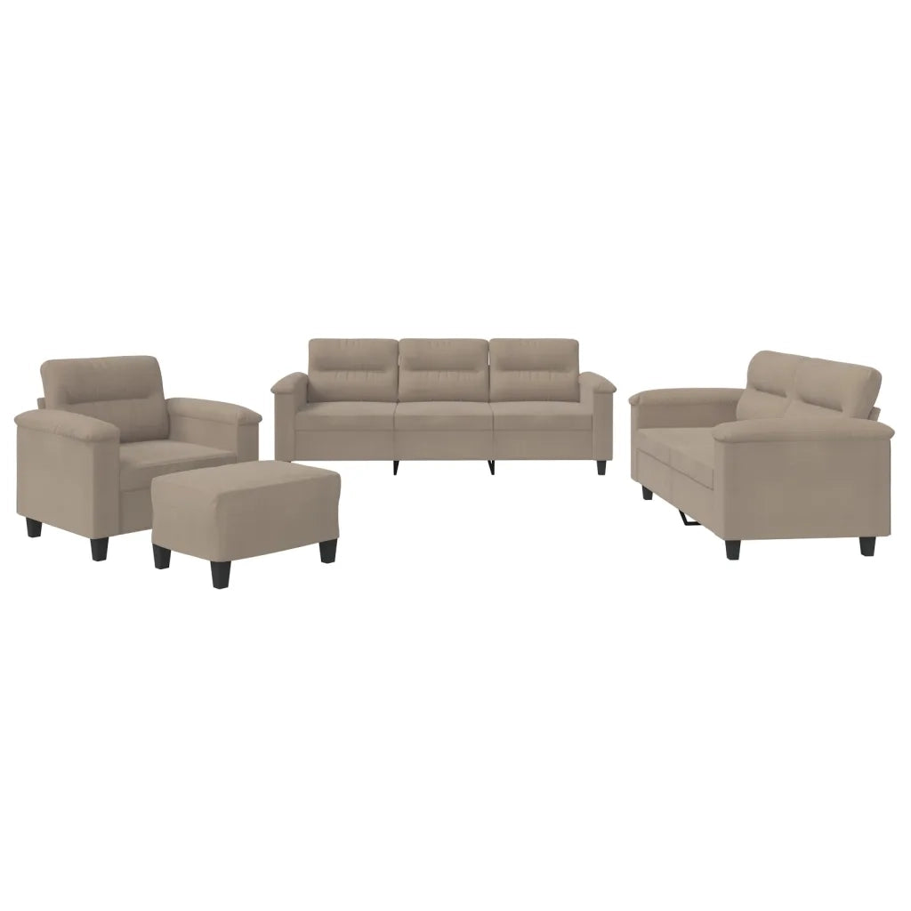 Set Divani 4 pz con Cuscini Tortora in Tessuto Microfibra 3202296