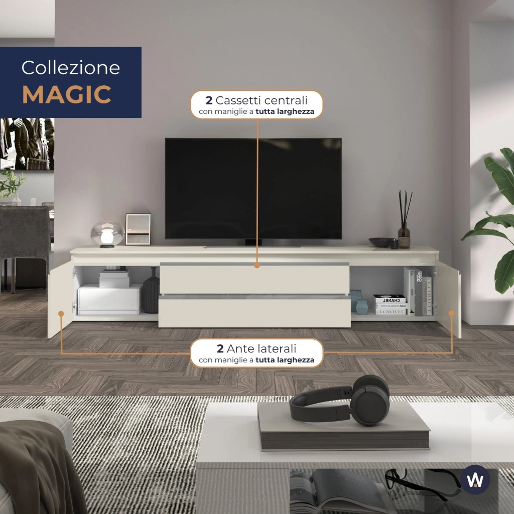 WHOUS Mobile porta tv Magic 2 ante e 2 cassetti centrali cashmere 240x40x55 cm