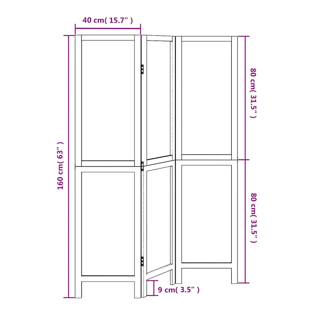 Divisorio Ambienti | Divider per stanze | Paravento 3Pannelli Bianco Legno Massello di Paulownia