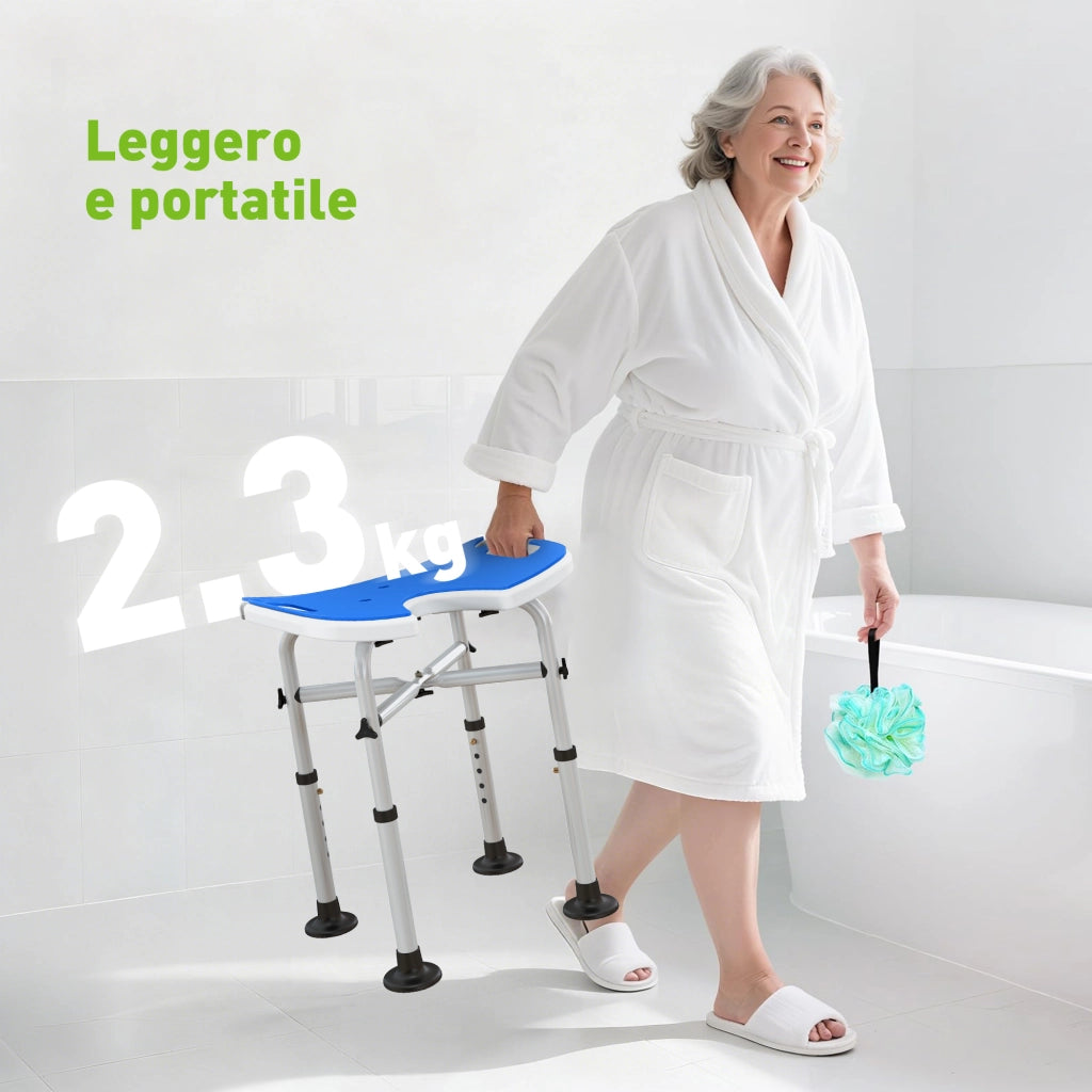 Sgabello Doccia Regolabile con Maniglione e Seduta Imbottita ¨C Zephmum ¨C Blu