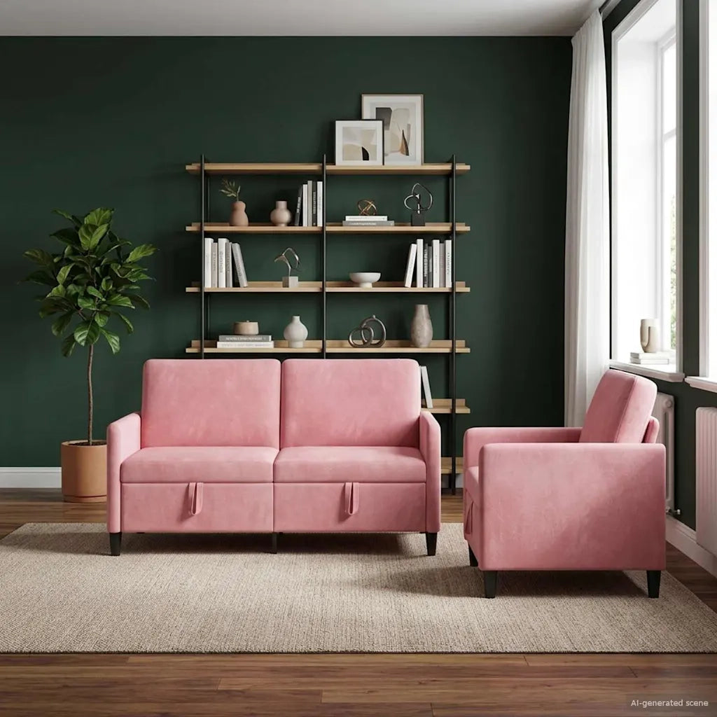 Set di Divani con Storage 2 pz Rosa Poliestere 3429194