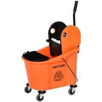 Secchio per Mocio Professionale 36L, Carrello Lavapavimenti con Strizzatore Manuale e 2 Secchi, Arancione e Nero