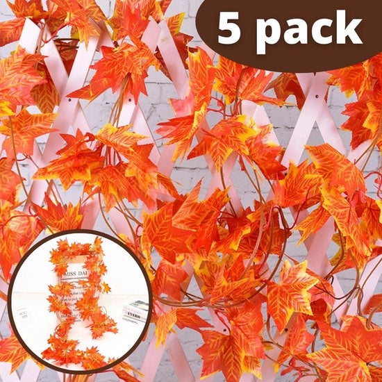 Slinga per piante con foglie di acero giallo/oro e foglie di acero rosso 5 pezzi - Slinga per piante - Decorazione per autunno/Halloween - Pianta artificiale - Pianta per casa e giardino - Pianta ornamentale per interni e esterni - Lunghezza 230cm