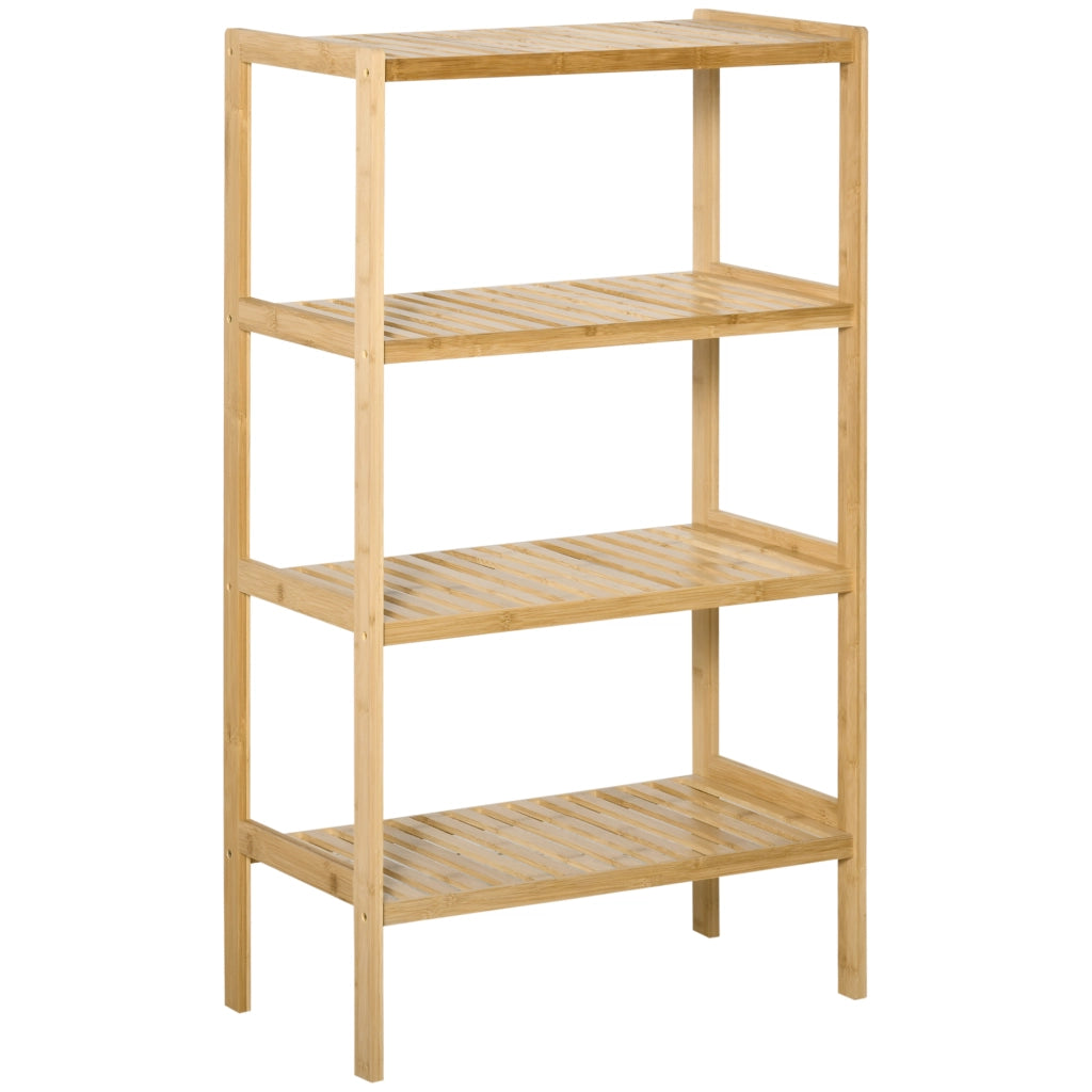 Scaffale a 4 ripiani in bambù naturale 62x33x112 cm, struttura combinabile per soggiorno, cucina e bagno
