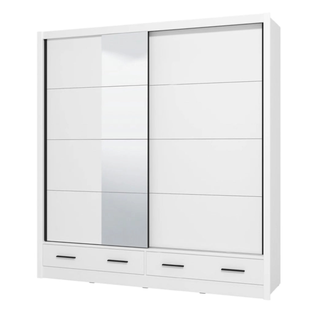 Armadio Camera da Letto Copala, Guardaroba 2 Ante 4 Ripiani, 205x216h cm Bianco Opaco