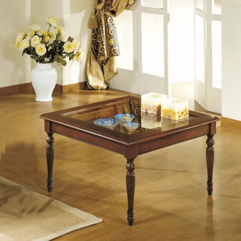 Tavolino bacheca ribalta quadrato vetro legno bassano 80x80x48 - Mobili 2G