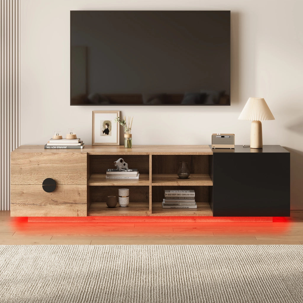 Mobile TV in Legno ¨C MINIMAL ¨C Nero, con Cassetto e Ante, Soggiorno