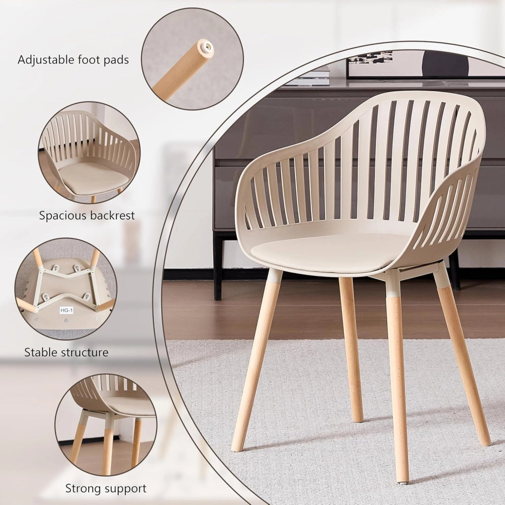 GrandCA HOME Set di 8 Sedie da Pranzo Moderne, Sedie da Cucina con Braccioli e Cuscini di Seduta, Schienale Verticale Cavo e Gambe in Legno per Soggiorno, Balcone, Ufficio - Cachi-mt