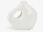 Vaso di porcellana bianca, design modern e asimmetrico, finitura lucida, vaso decorativo per fiori, accessorio d'arredamento artistico, 16x7x14 cm