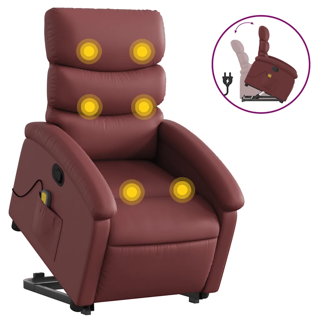 Poltrona Alzapersone Massaggi Reclinabile Rosso Vino Similpelle 3204051