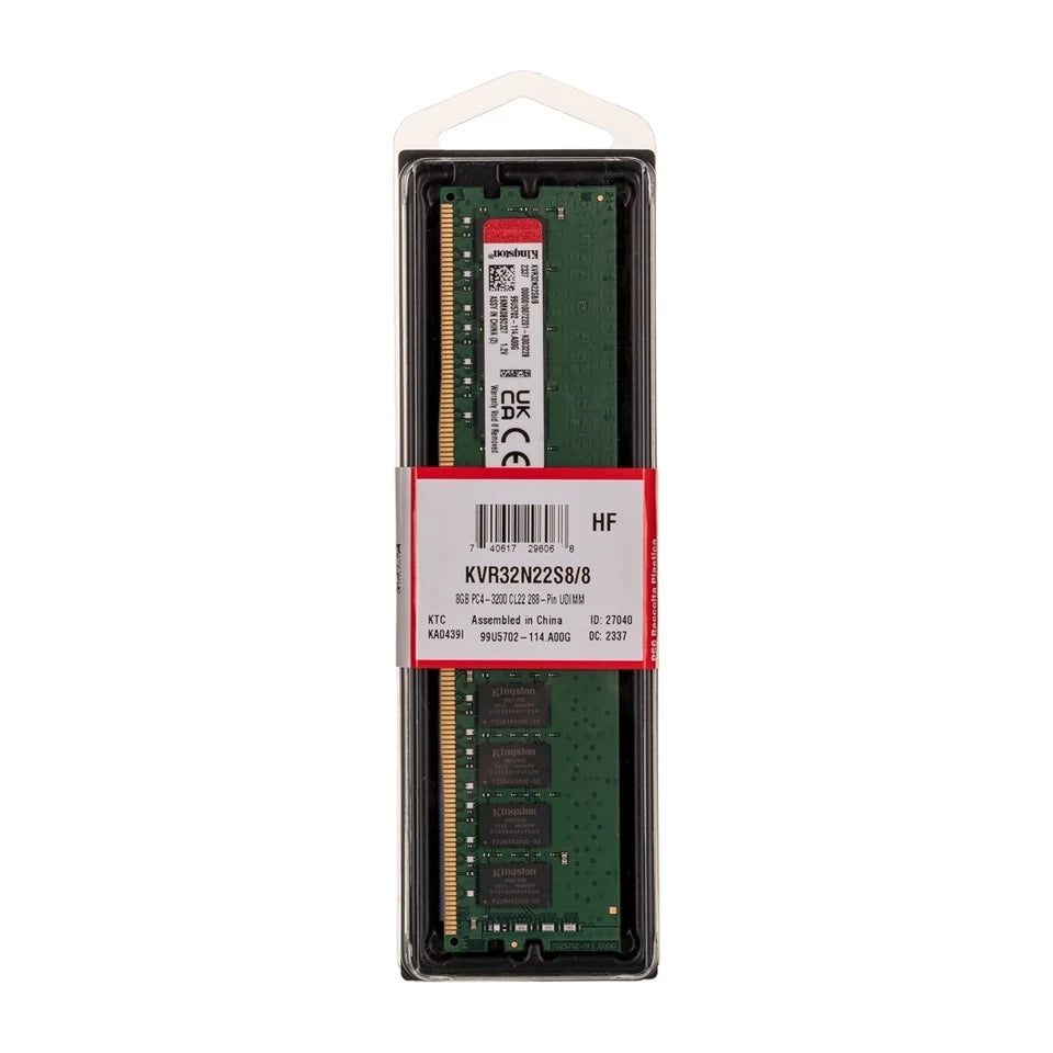 Kingston Technology ValueRAM KVR32N22S8/8 modulo di memoria da 8 GB 1 x 8 GB DDR4 3200 MHz