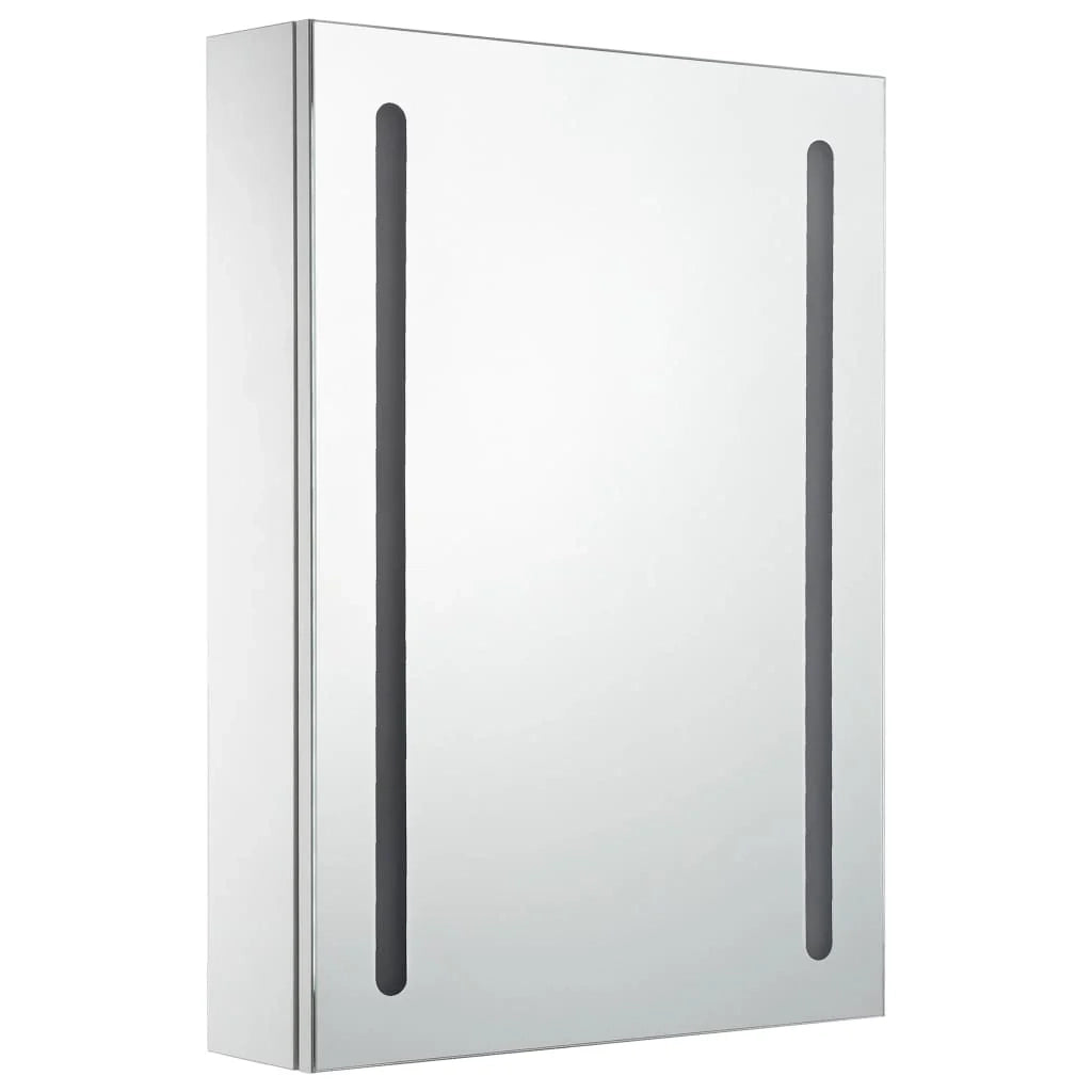 Mobiletto da bagno con specchio LED 50 x 13 x 70 cm bianco e argento 02_0006563