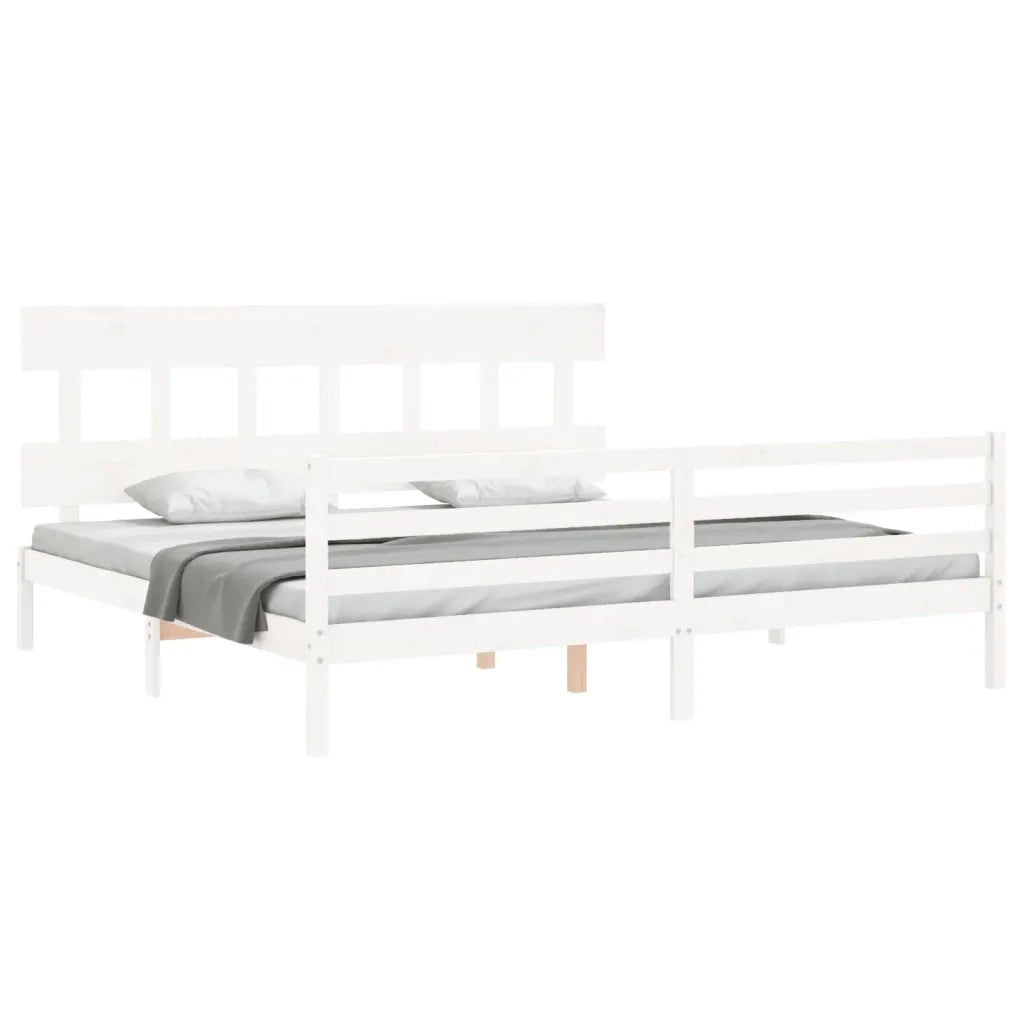 Giroletto con Testiera Bianco 200x200 cm in Legno Massello 3195177