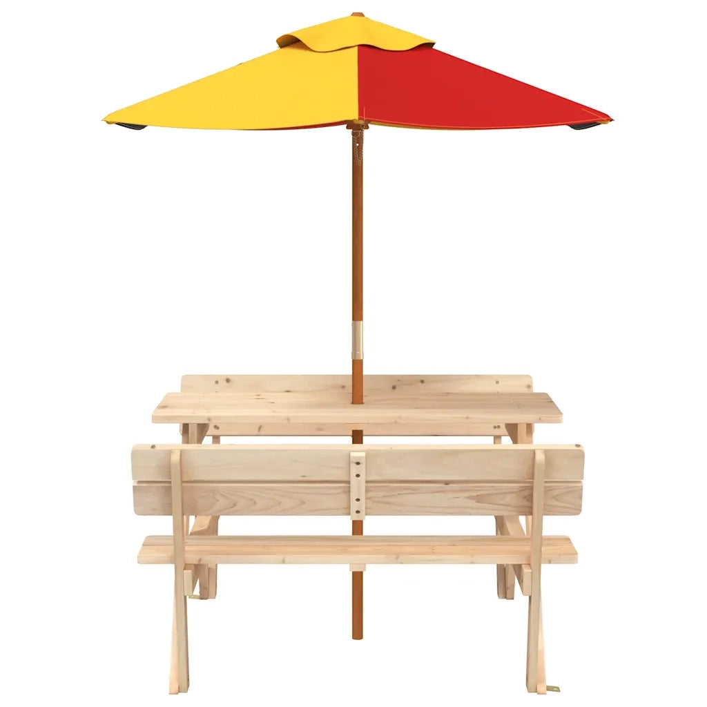 vidaXL Tavolo da Picnic per 4 Bambini con Ombrellone Legno di Abete