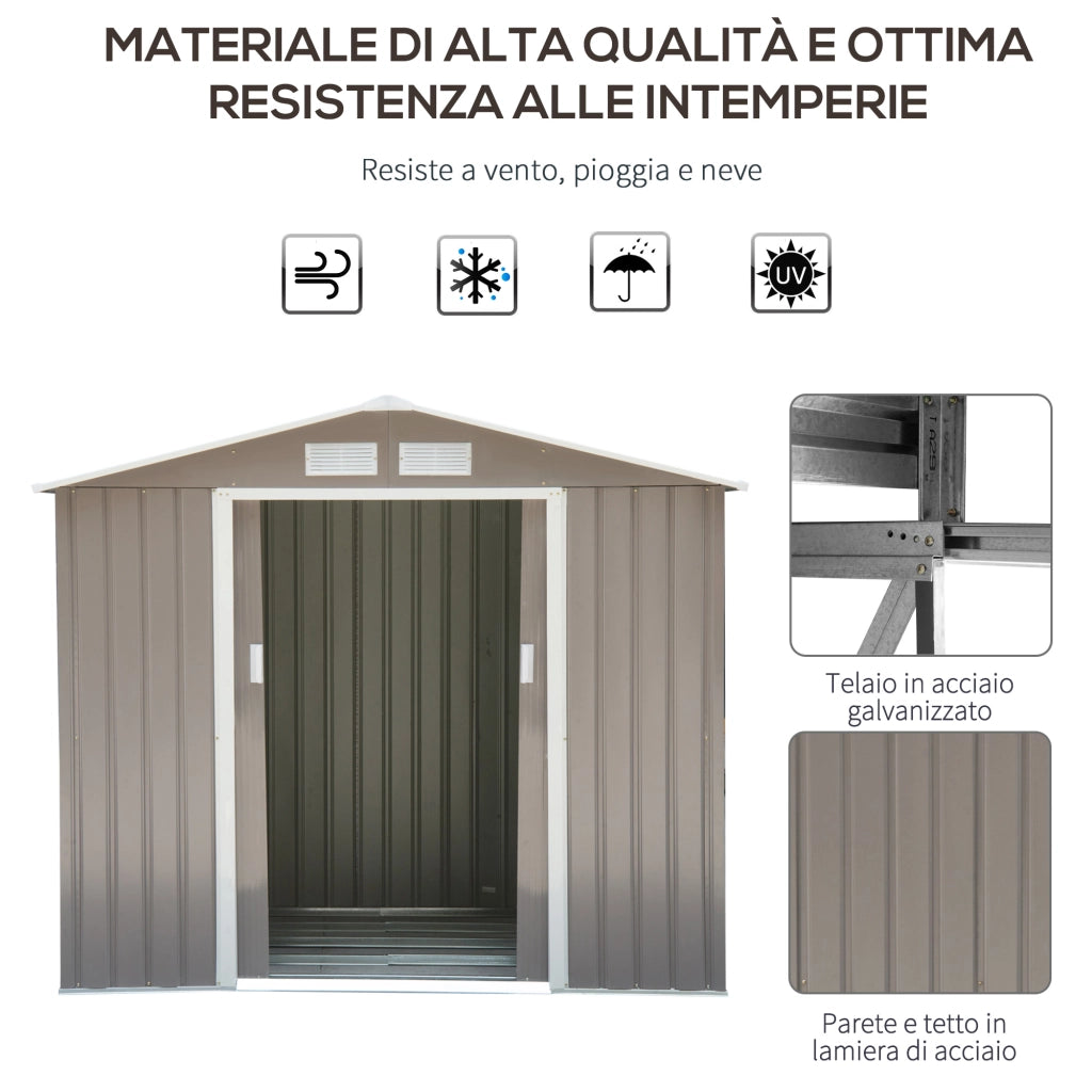 EasyComfort Casetta da Giardino Porta Utensili in Lamiera con Porte Scorrevoli, 213x130x185 cm, Grigio
