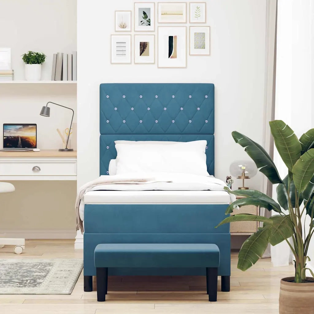 Letto a molle con materasso Blu scuro 100 x 200 cm Velluto 3344430