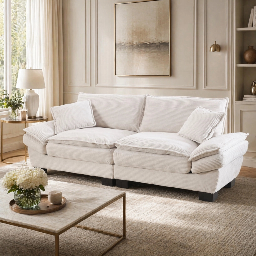 DIVANO 224x81x81 cm in velluto beige, 2 posti