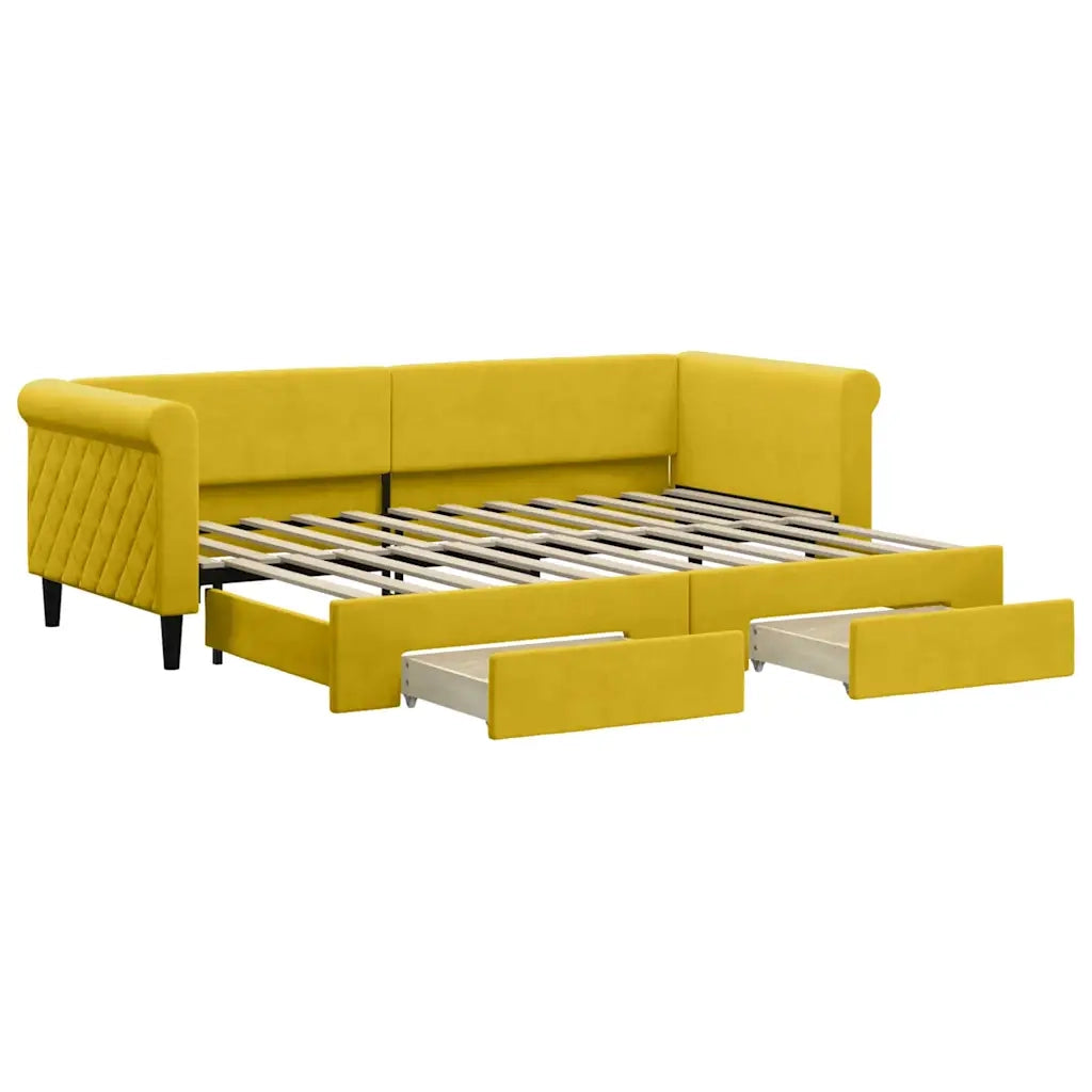 Divano Letto Estraibile con Cassetti Giallo 80x200cm in Velluto 3197817