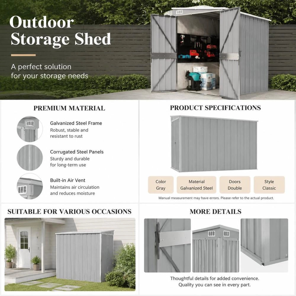 Garden Shed, Grey, 118x194x178 Cm, Galvanized Steel