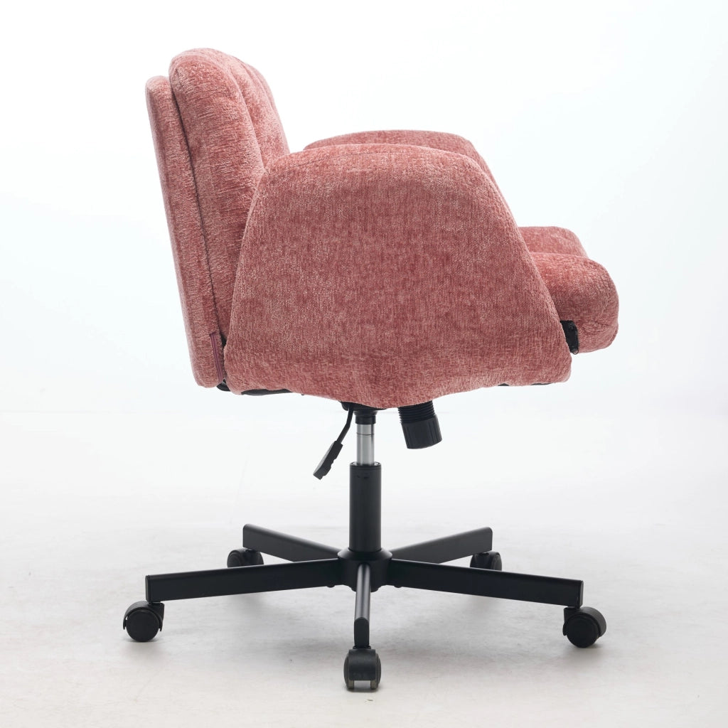 Sedia da Ufficio Girevole Imbottita in Chenille ¨C MINIMAL ¨C Rosa, Braccioli Regolabili, Altezza Regolabile