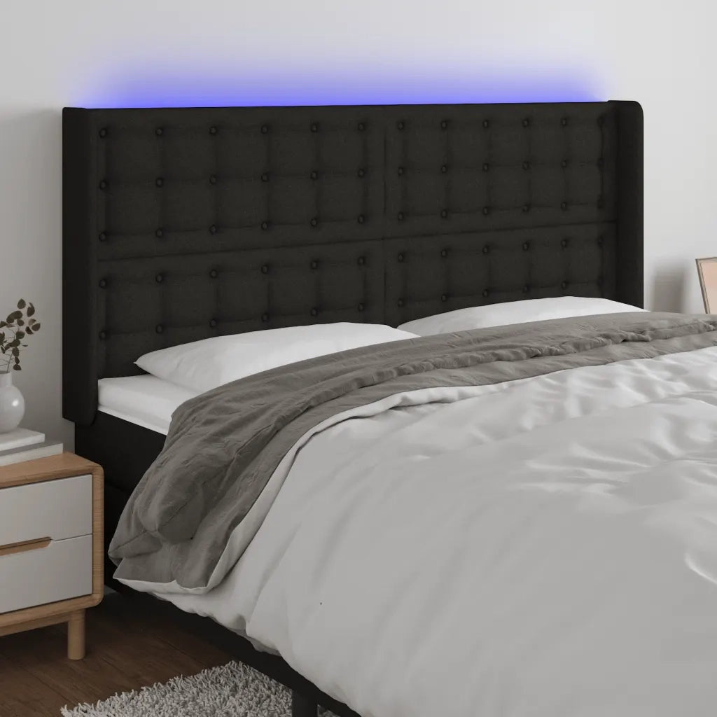 Testiera | Testata a LED Nera 203x16x118/128 cm in Tessuto