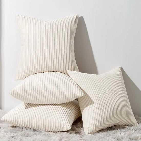 Set di 4 cuscini con copricuscini, cuscini decorativi, cuscini per divano, copricuscini per divano, misura 45 x 45 cm, corduroy crème