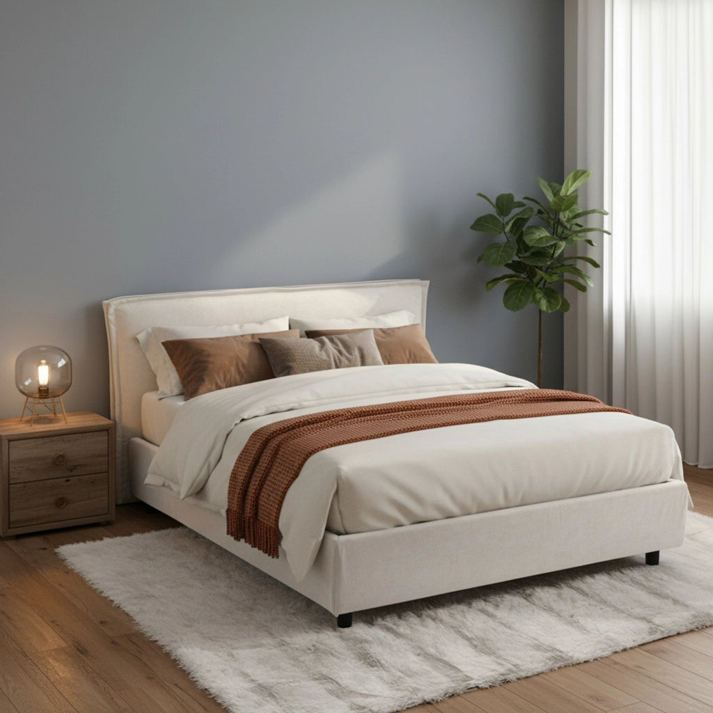 Letto Matrimoniale Bubbio, Letto Matrimoniale Sfoderabile Made in Italy, Beige
