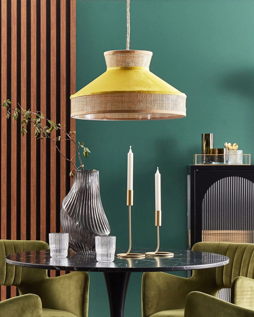 Lampadario lampada a sospensione in rattan giallo naturale con paralume in velluto boho illuminazione