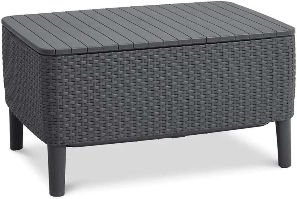 Set da Giardino 4 Pezzi in Rattan Sintetico con Cuscini e Tavolino Contenitore Colore Grafite Modello Salemo Lounge Keter