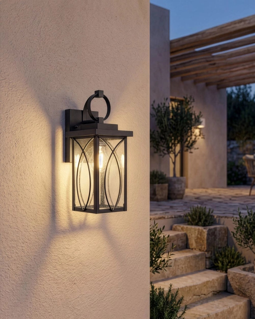 Set di 2 Applique da Esterno in Metallo Nero Stile Moderno per Ingresso e Portico