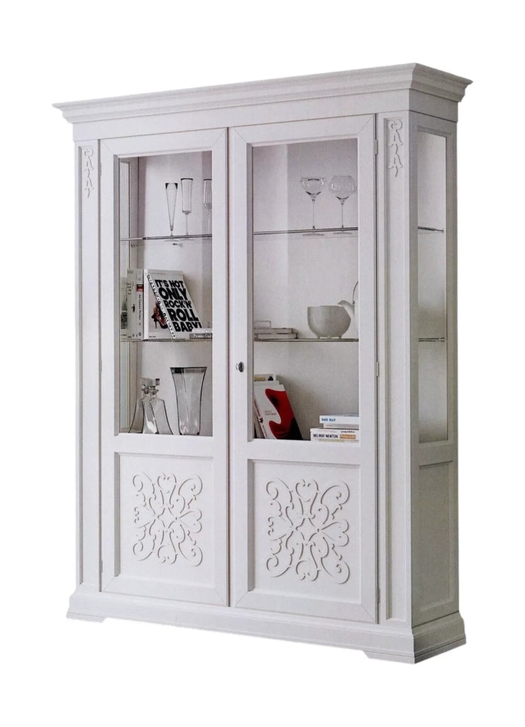 Vetrina classica decoro legno 2 porte shabby bianco 170x45x210 - Mobili 2G