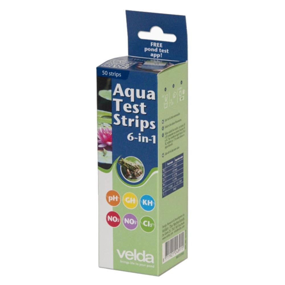 Velda Aqua Test Strips 6in1 50pz- strisce per la misurazione di pH,GH,KH,NO2,NO3,Cl2 in acquari e laghetti