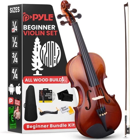 Viool Starter Kit - ¼ Maat Viool - con Custodia di Viaggio, Battente, Sostituti di Corde, Tuner Digitale, Supporto per la Spalla e Asciugamano di Pulizia - per Studenti, Bambini, Adulti