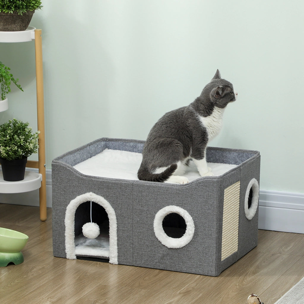 Letto per Gatti con Tiragraffi e Giocattolo ¨C Zephmum ¨C Grigio 60x40x34 cm
