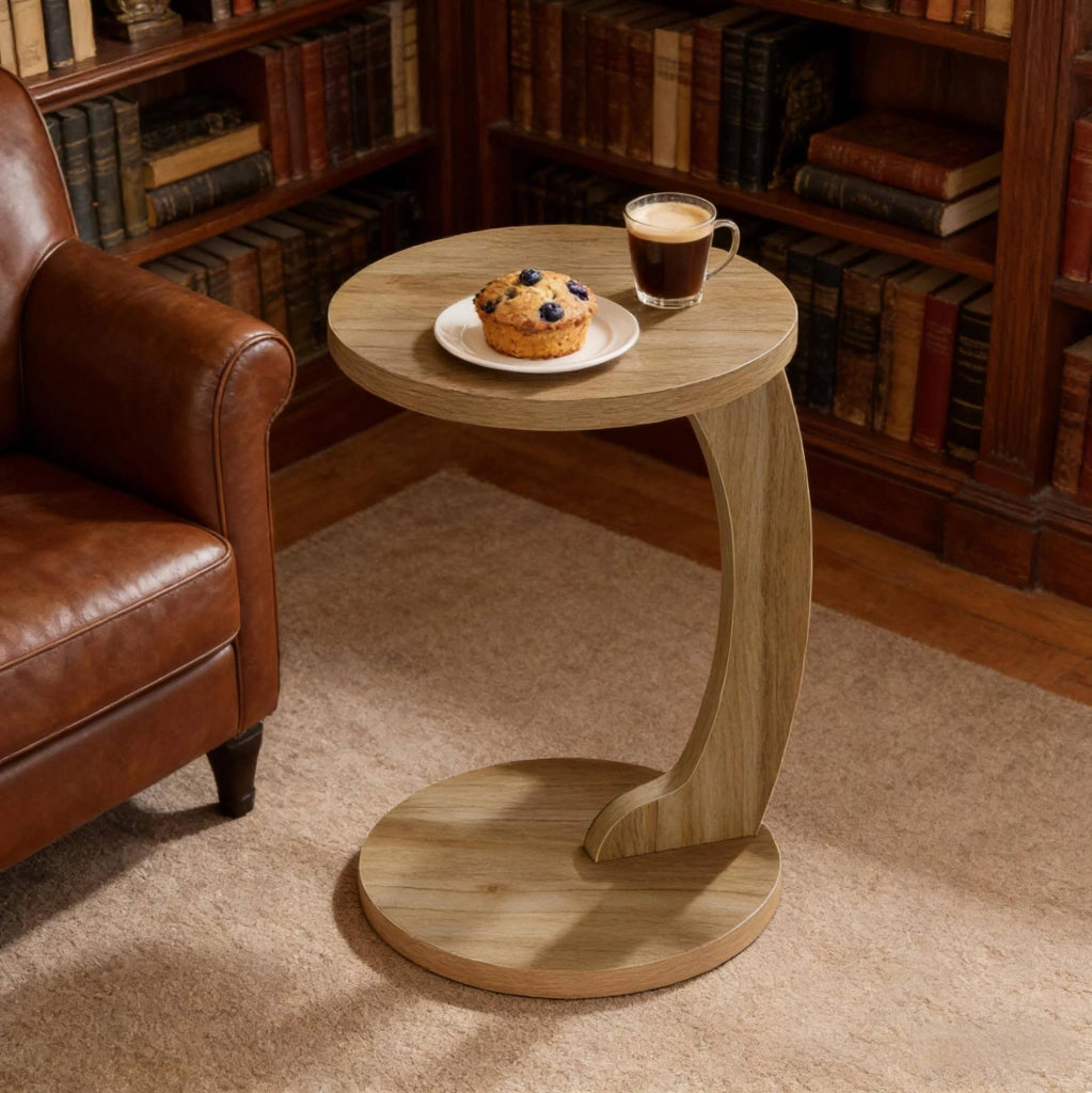 Tavolino laterale a C rotondo 38x55 cm in MDF marrone chiaro
