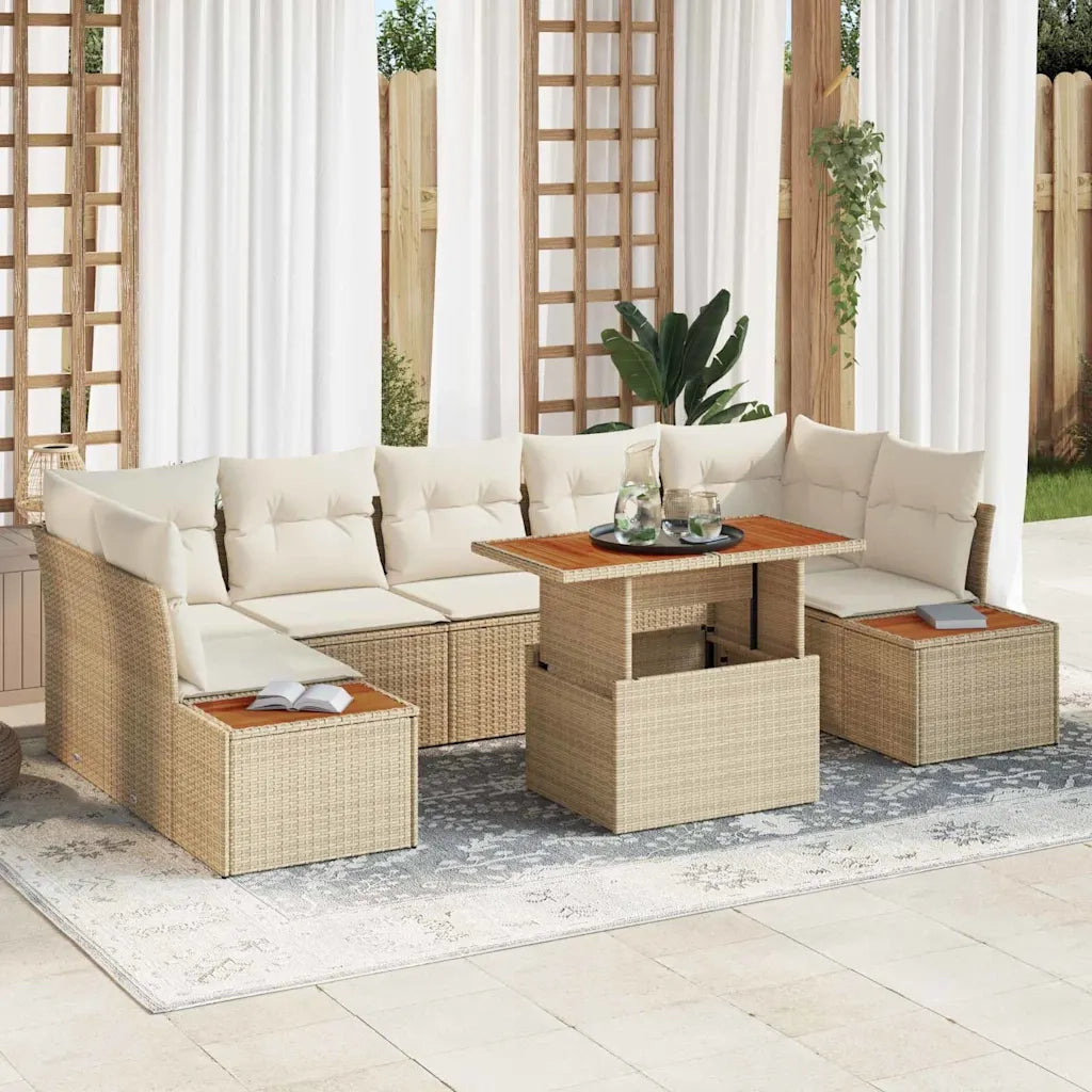 Set da Pranzo per Giardino con cuscino 8 pcs Beige e Crema