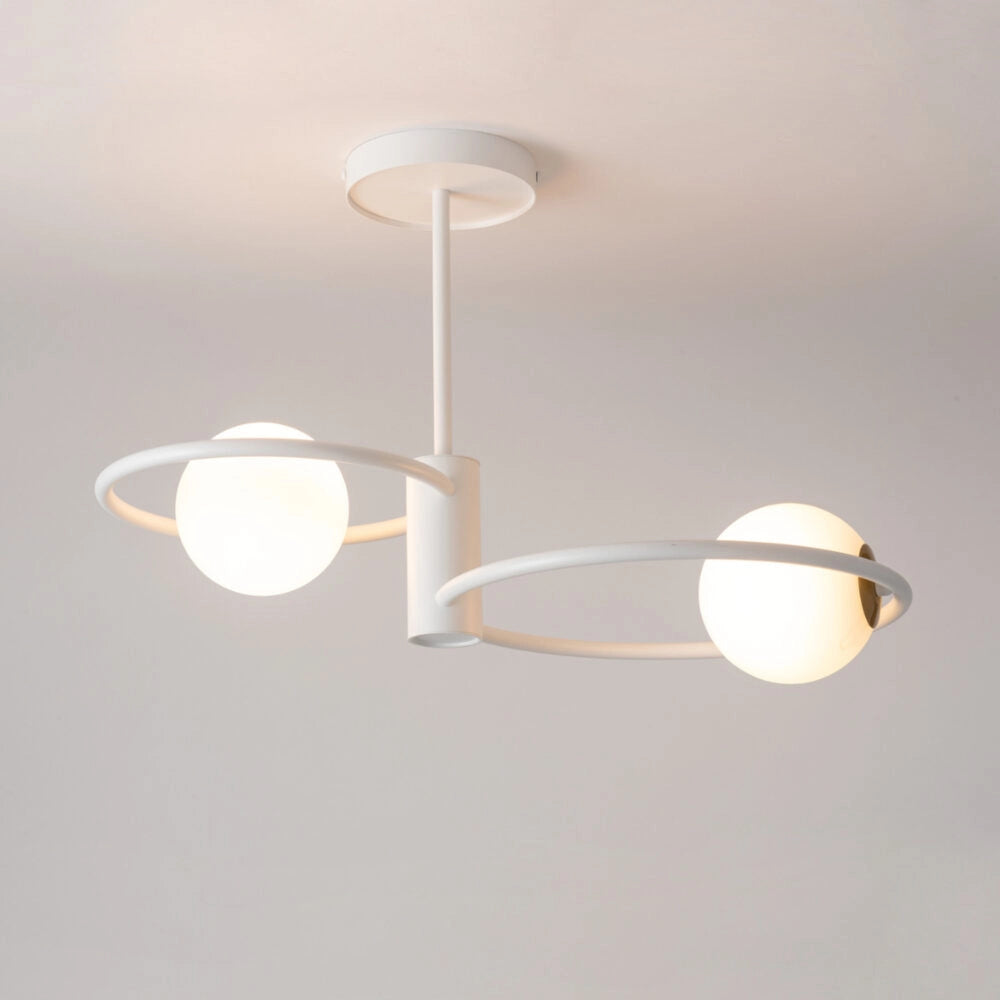Plafoniera Sigma Aqua bianca 2 globi vetro anelli 2xG9