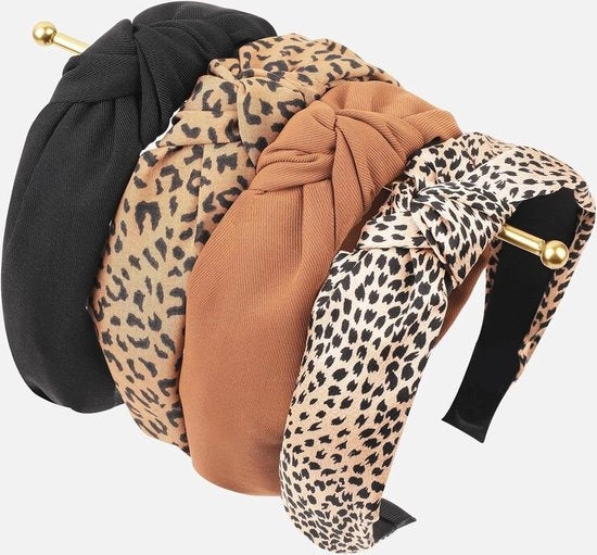 Cintura per capelli per donna - 4 pezzi cintura per capelli per donne - fasciante cintura per capelli donna nero-bruno leopardo.