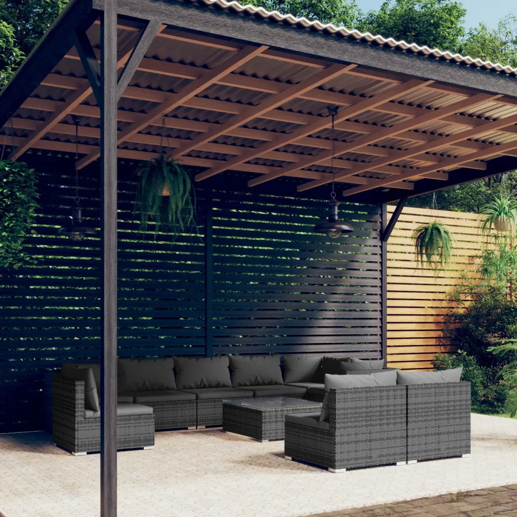 Set Divani da Giardino 10 pz con Cuscini in Polyrattan Grigio cod mxl 43823