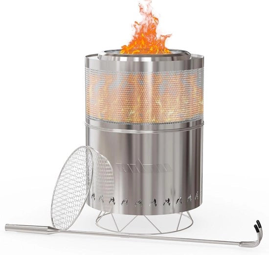 Vasca da fuoco in acciaio inossidabile con base - 36 x 46 cm - per uso all'aperto