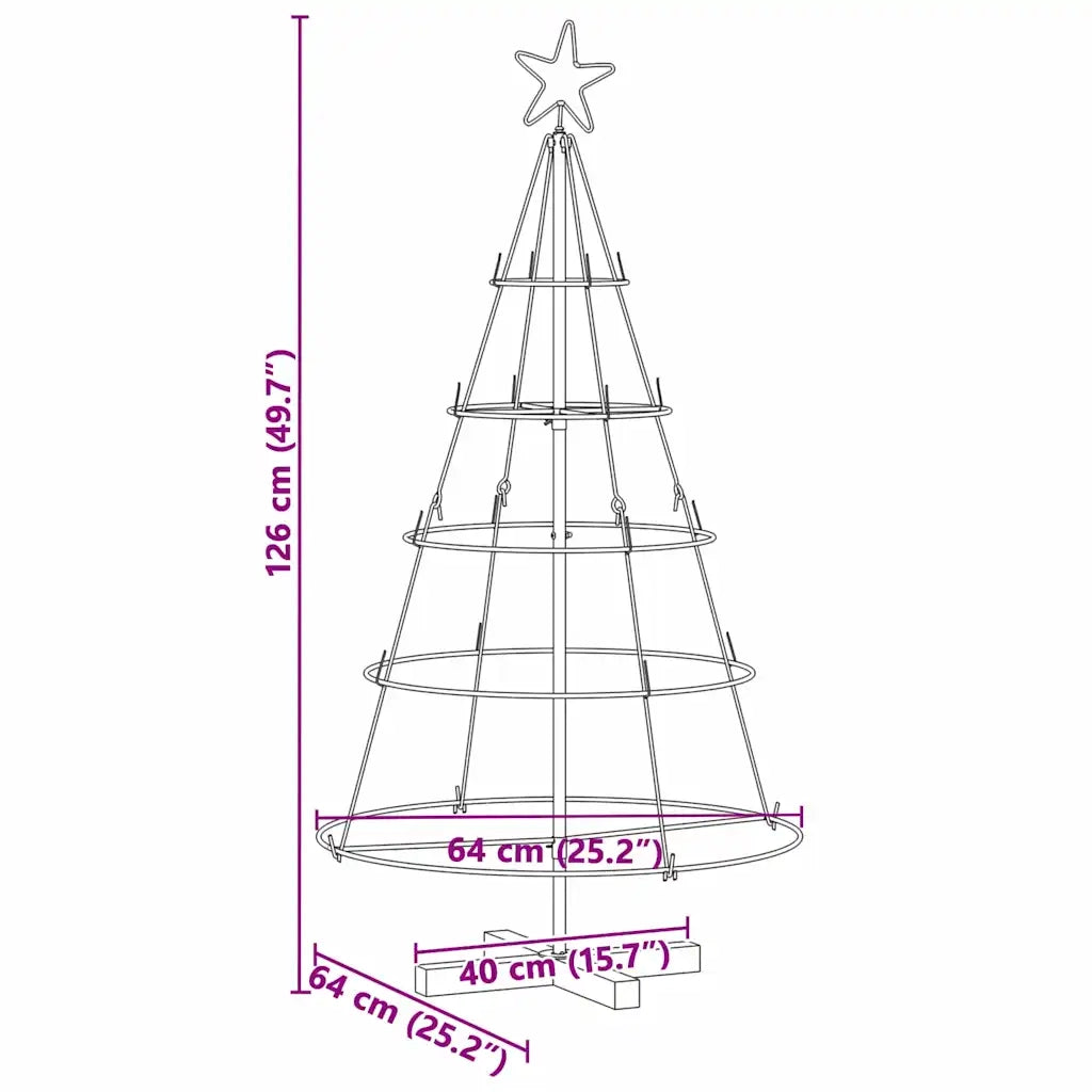 Albero a Cono di Natale | Decorazioni natalizie con supporto Nero 126 cm Acciaio