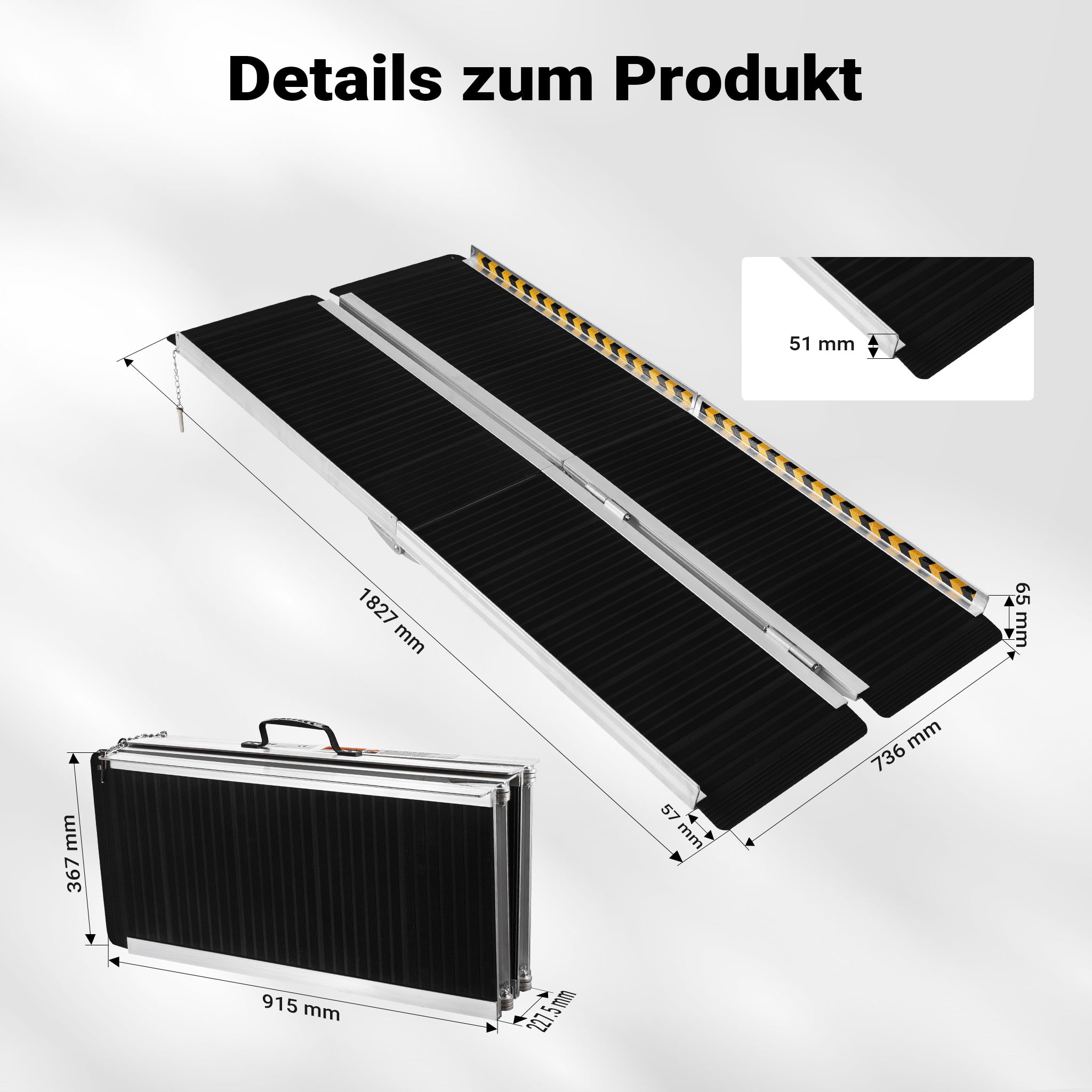 Rampa a valigia per sedia a rotelle, pieghevole mobile antiscivolo, in alluminio 183cm 270kg