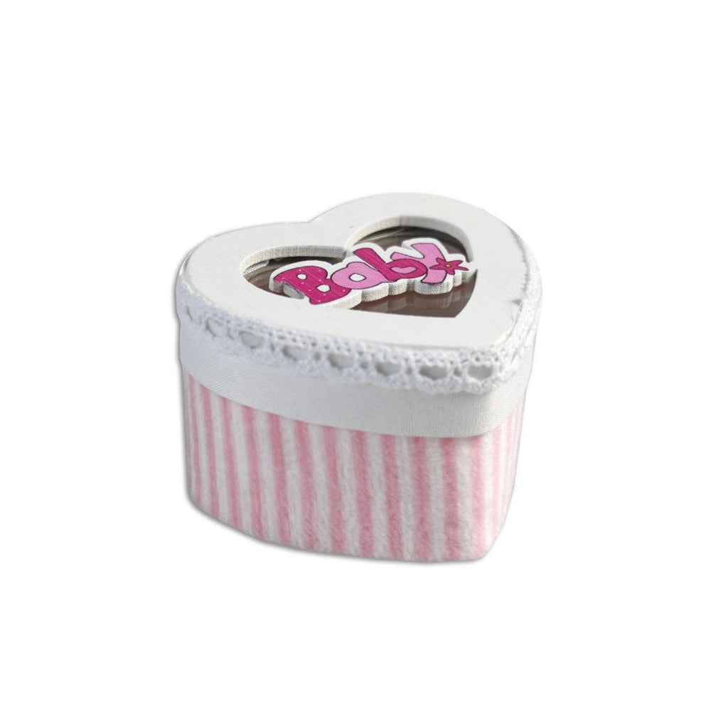 Trade Shop - 12 Scatolina In Tessuto Portaconfetti A Forma Di Cuore Bomboniera Nascita Bimba Rosa -