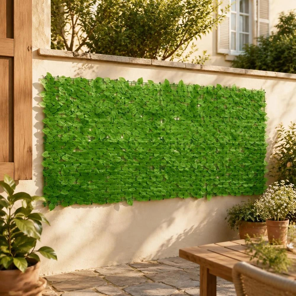 Balcony Privacy Screen With Green Leaves 200x100 Cm