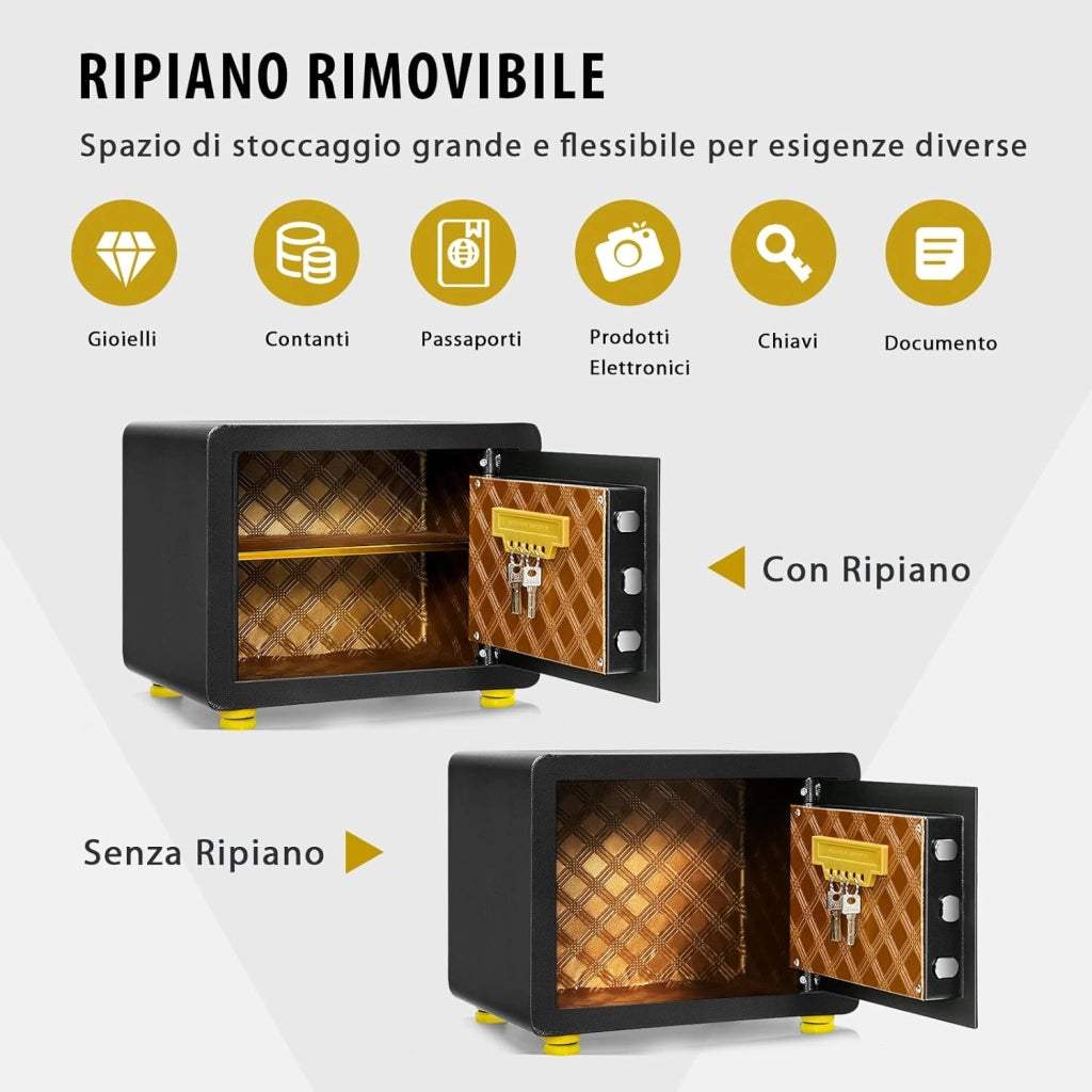 Cassaforte Elettronica, Cassetta di Sicurezza con Tastierino Numerico e Tastiera Digitali, in Acciaio, Ideale per Casa Ufficio e Azienda, Nero
